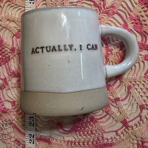 Hearth & Hand White and Tan Ceramic Mug with 'ACTUALLY, I CAN' Text